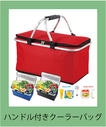 冷たい飲み物や食材を運ぶのに便利ハンドル付きのクーラーバッグ